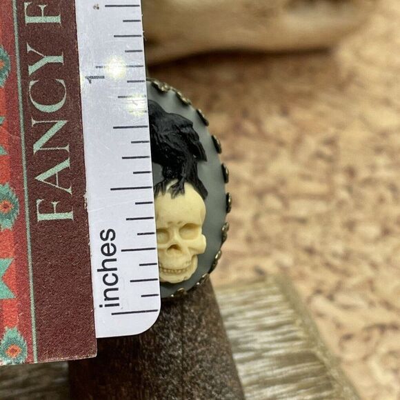 Renaissance CAMEO Skull Black Crow Raven gothic Ring Adjustable Christmas gift - Picture 13 of 16